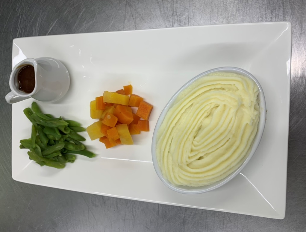 mash potatoes carrots and broccoli stem